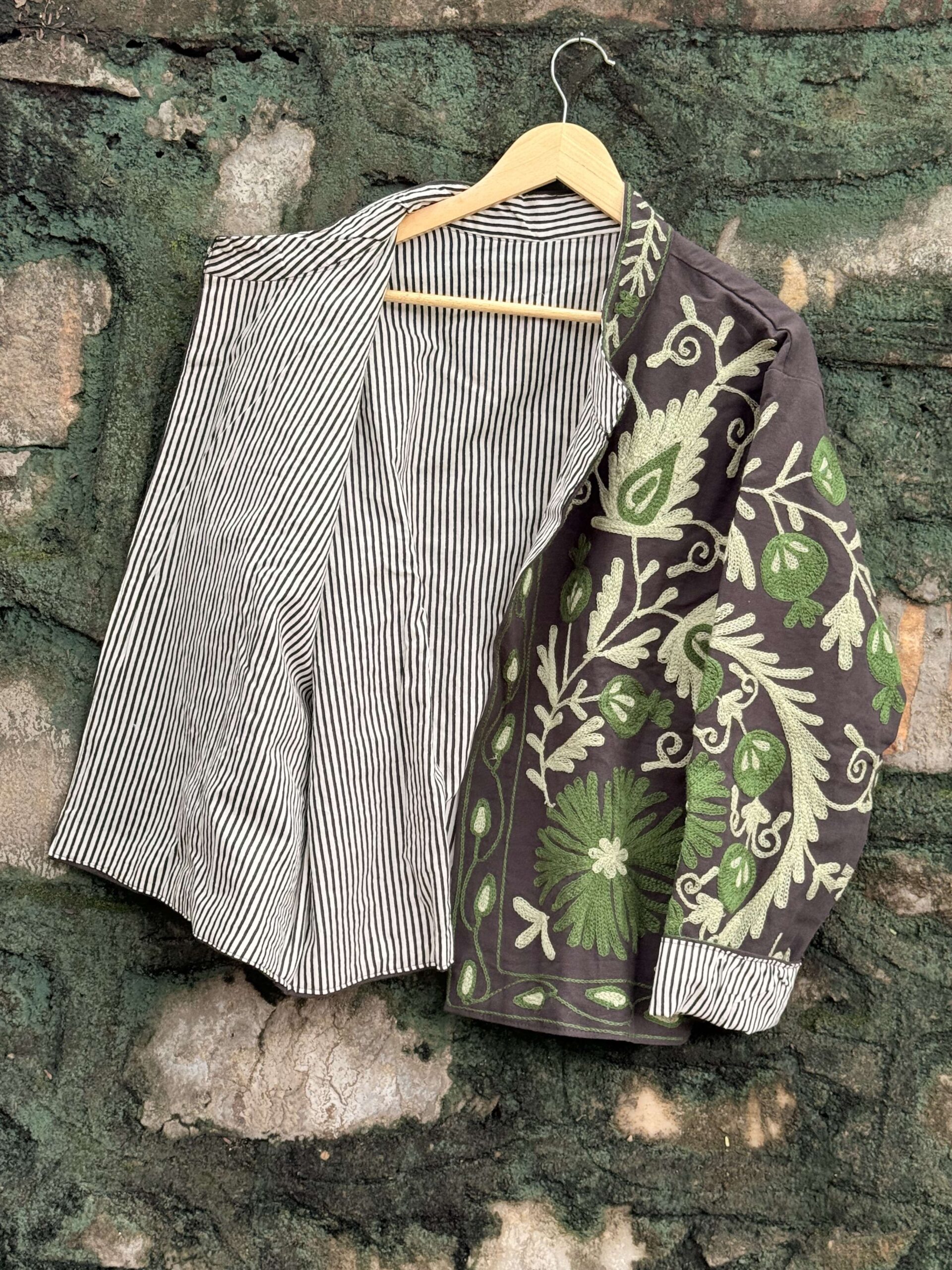 Womens Purple Velvet Embroidered Jacket with Floral Design - Image 3