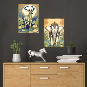 Set of Two Wall Paintings for Wall Dacoration Golden Framed Wall Paintings for Living Room & Bedroom Wall Art for Home Decoration & Office Wall Décor (14x11 inch CH-GD2-14)