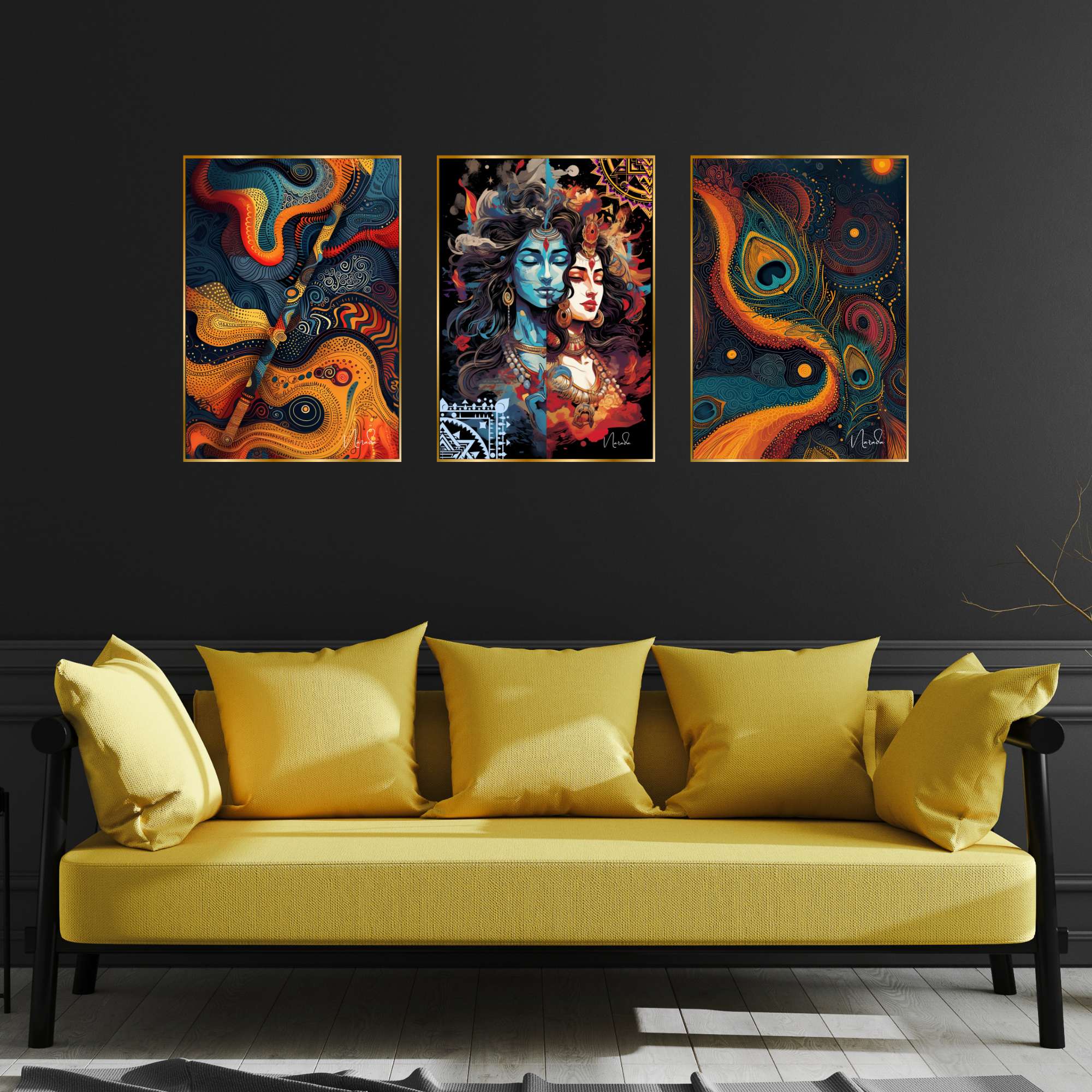 Set of Three Wall Paintings for Wall Dacoration Golden Framed Wall Paintings for Living Room & Bedroom Wall Art for Home Decoration & Office Wall Décor (24x18 inch CH-GD3-5) - Image 3